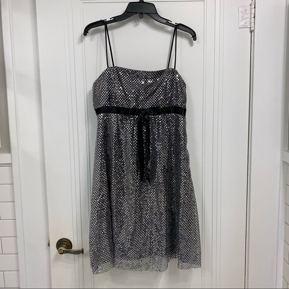 Jessica McClintock for GUNNE SAC Black and Silver Sparkle Sequin Party Dress - Picture 1 of 7
